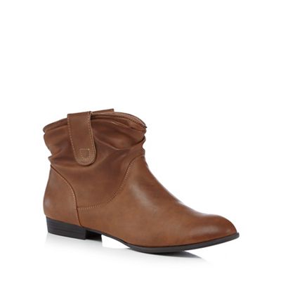 Tan ruched ankle boots